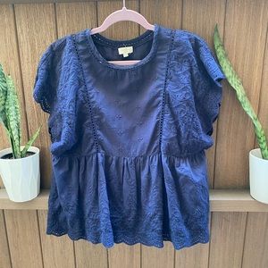 Navy Blue World Market Eyelet Blouse